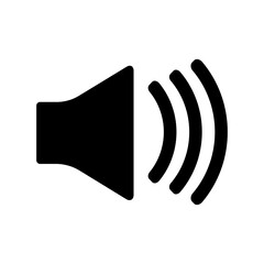 Black audio speaker icon with sound waves on white background