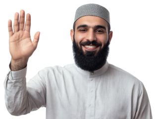 PNG Muslim man waving happy background person.