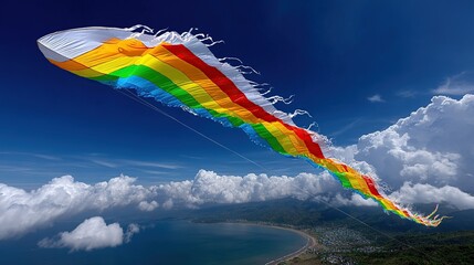 A magnificent rainbow kite flies high, celebrating India's Independence Day with pride.