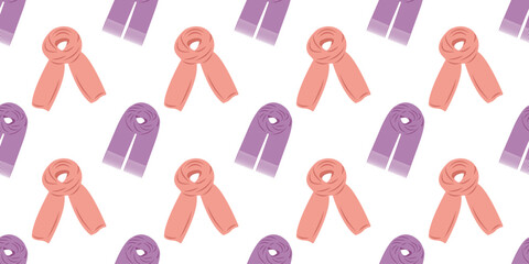 Autumn themed seamless pattern featuring scarves in flat style. Hand drawn vector illustration for digital and print projects