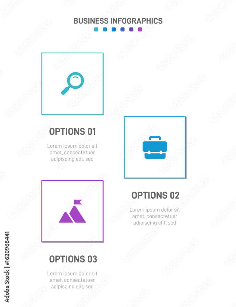 Poster vertical progress bar featuring 3 arrow-shaped elements, symbolizing the three stages of business st