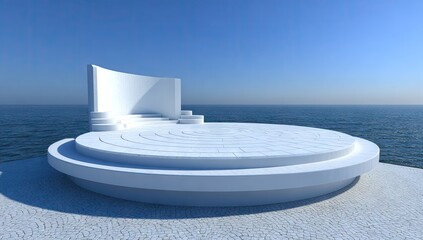 White circular stage by the sea.