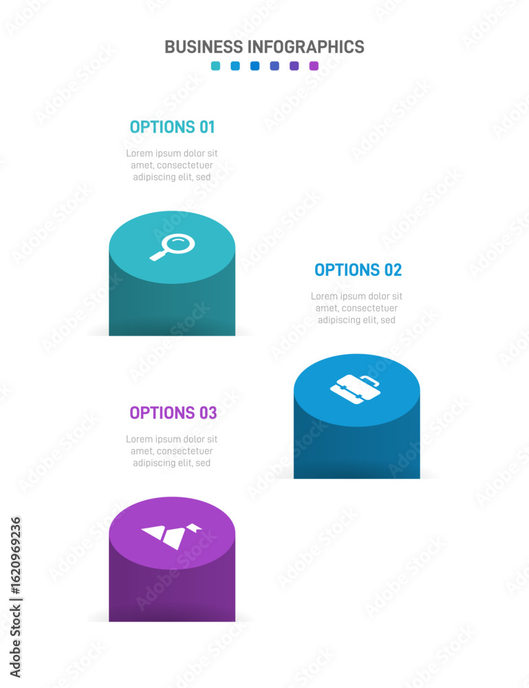 Poster vertical progress bar featuring 3 arrow-shaped elements, symbolizing the three stages of business st