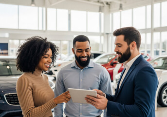 Happy Couple Buying Car in Showroom