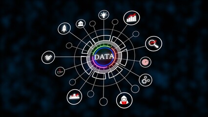 Data Network Visualization Circular Graphic White Icons Dark Blue Background Rainbow Data Center image