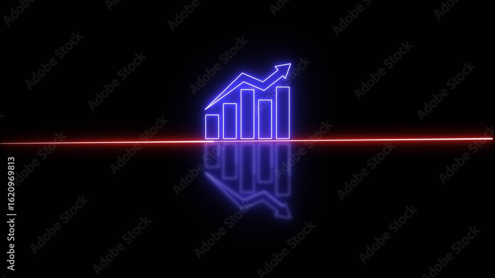 Poster neon blue growth chart rising arrow bar graph financial success business data analytics technology d