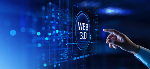 Hand Touching Web 3.0 Icon on Digital Interface