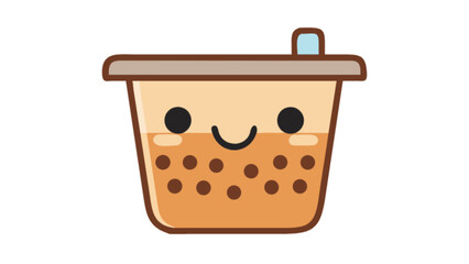 A cute boba tea cup with a smiling face, isolated on white background, a kawaii cartoon illustration of a popular taiwanese drink