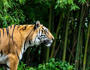 Obraz premium Profile of a tiger in a bamboo forest