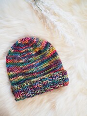 colourful knitted beanie hat 