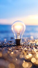 Lightbulb on beach, sunrise