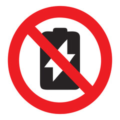 No battery charge forbidden sign symbol icon illustration