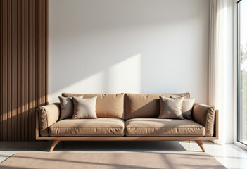 A sleek luxury living room with a light textured wall, ornamental olive trees in metal planters, a glass coffee table, leather seats, and recessed lighting creating a warm, modern ambiance	