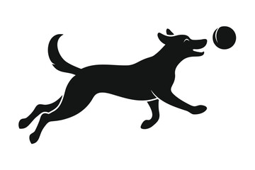 Playful dog jumping to catch a ball silhouette