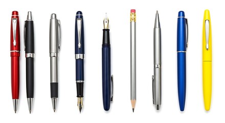 Fototapeta premium Collection of writing instruments isolated on white background