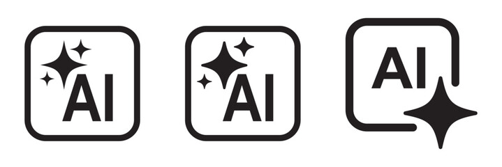 Generate AI symbols. Artificial intelligence and machine learning technology concept. Generative AI logo icon magic sparkle stars symbol , Artificial intelligence sign. Vector ai generated icon.