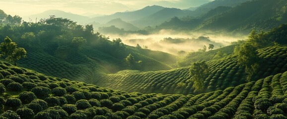 Rolling hills tea plantation landscape