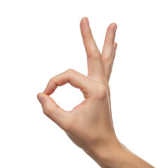 Human hand making the ok gesture isolated on transparent background