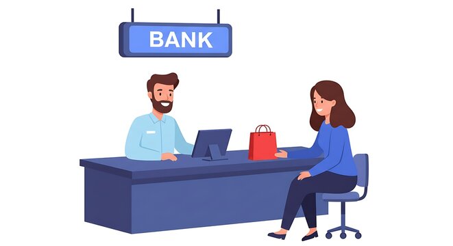 Bank teller assisting a customer isolated on white background