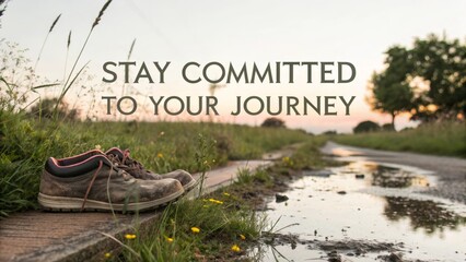 Inspirational Message on Journey with Worn-Out Shoes in Nature