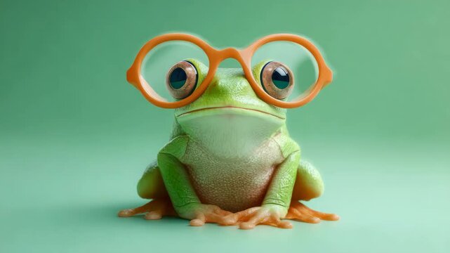 Frog Portrait on Green Background