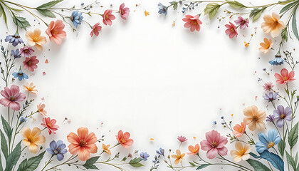 Colorful Floral Border with White Background Space.