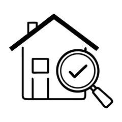 House inspection icon with magnifying glass and check mark  