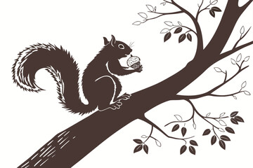 Silhouette of a squirrel holding a nut
