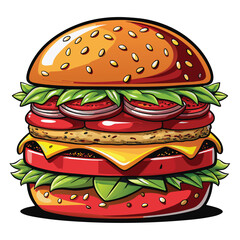 Juicy Double Cheeseburger Vector Illustration on white background