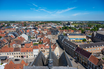 High angle view over the city of Veurne, West Flemish Region, Belgium