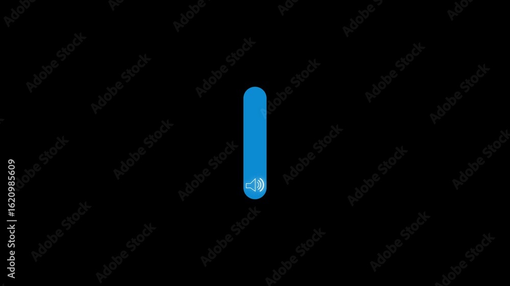 Poster volume button icon for ui and ux design 4k animated. Glowing volume button down to up animation on black background.