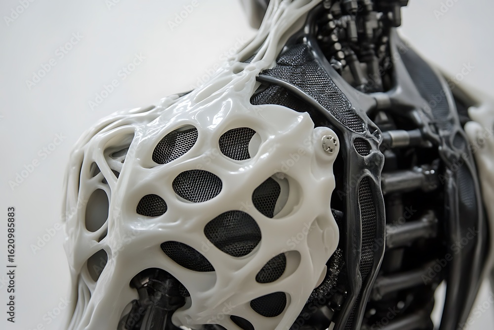 Poster dense robotic torso framework reinforced with nano-tube skeleton and layered mesh shielding
