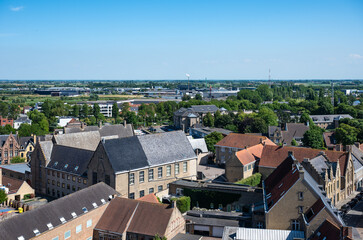 High angle view over the city of Veurne, West Flemish Region, Belgium