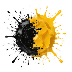 Dynamic black and yellow paint splash creating a striking contrast on a white background
