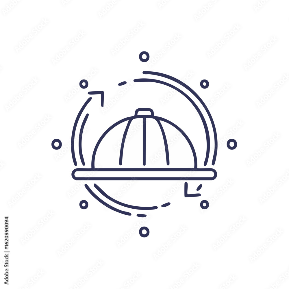 Poster construction helmet with circular arrows and dots minimal icon