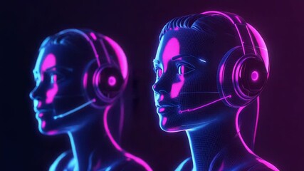 Ai customer service operators providing assistance with futuristic technology - Powered by Adobe