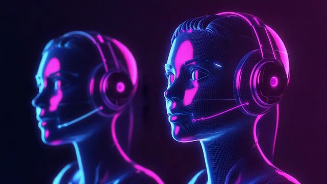 Ai customer service operators providing assistance with futuristic technology