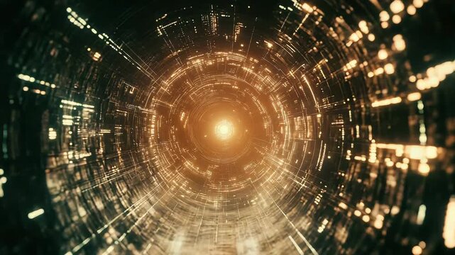 Futuristic tunnel glowing with data flowing through cyberspace