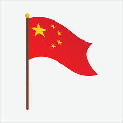 National flag of china, a bright red field with five golden stars, elegantly waving on a flagpole, representing the nations pride and identity, isolated on a white background