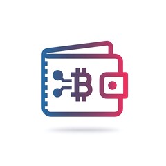 A stylized wallet icon with a bitcoin symbol and circuit connections in gradient colors