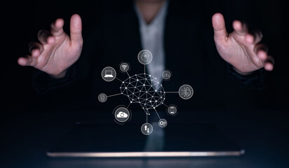 A visual of artificial intelligence network connecting AI, network, and system across a structured digital platform for seamless AI communication Latch