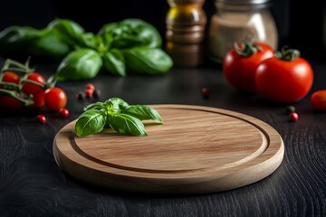 Fresh ingredients on wooden board for cooking and food preparation concept