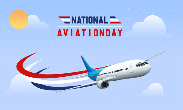 National Aviation Day Celebration with Airplane and Patriotic Sky Background - Powered by Adobe