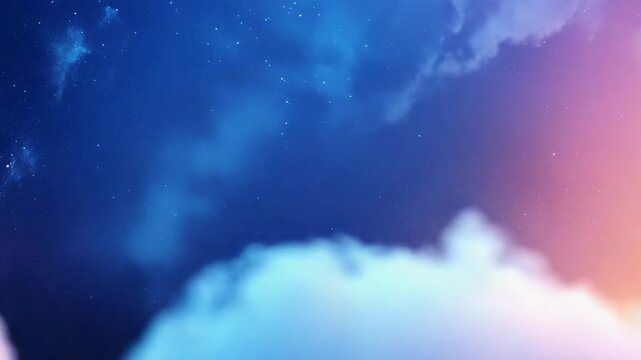 Vibrant pink and blue cloudscape illuminating night sky with stars