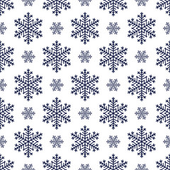 Snowflakes seamless pattern, detailed hand drawn vector line illustration. Graphic outline doodle drawing. Christmas and New Year background for frosty winter design, gift wrapping, packaging, textile