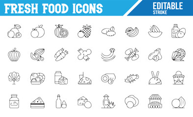 Editable Icons for Fruits, Vegetables, and Healthy Snacks