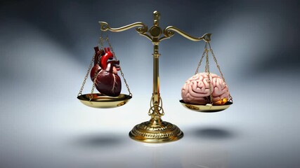 Conceptual representation of heart and brain weighing balance in a balanced equation - Powered by Adobe