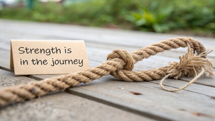 Fototapeta premium Inspirational Quote on Card Next to Twisted Jute Rope on Wood