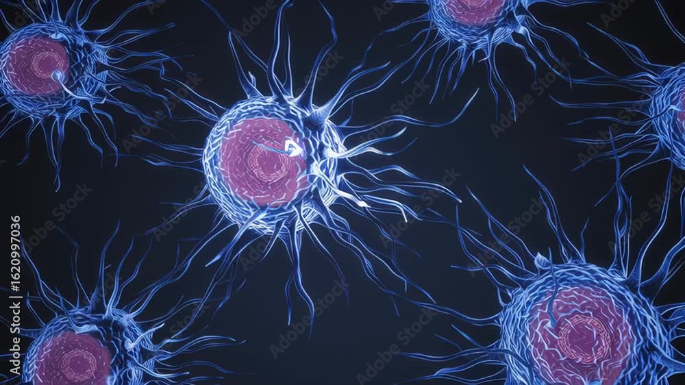 Aufkleber abstract illustration of multiple cells with intricate structures and vibrant colors, showcasing bio