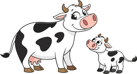Cartoon Cow and baby illustration vector design, Cow logo design, Cow illustration vector design
